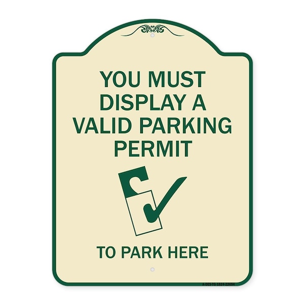 You Must Display Valid Parking Permit to Park Here Heavy-Gauge Alum Sign, 24" x 18", TG-1824-22694